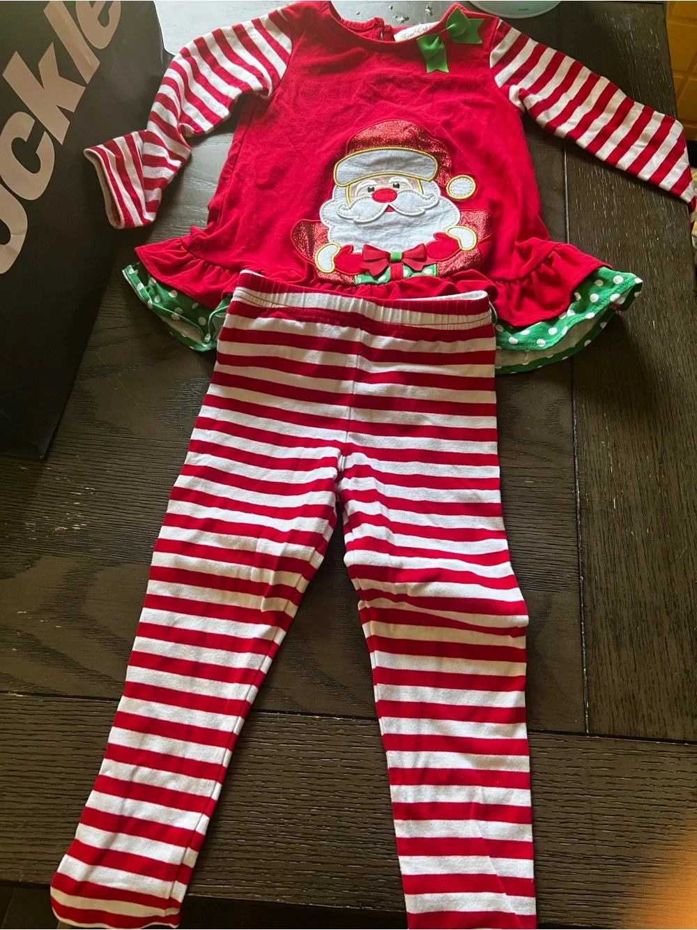 Rare Editions Red & White Striped Santa Pajama Set with Green Accents